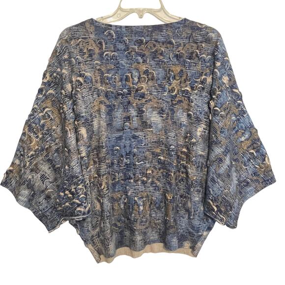 Alberto Makali 3D Sweater Womens XL Blue & Gold Dolman Sleeve Wool Blend Artsy - Picture 4 of 7